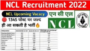 NCL Recruitment 2022 : Northern Coalfields Limited Recruitment 2022 