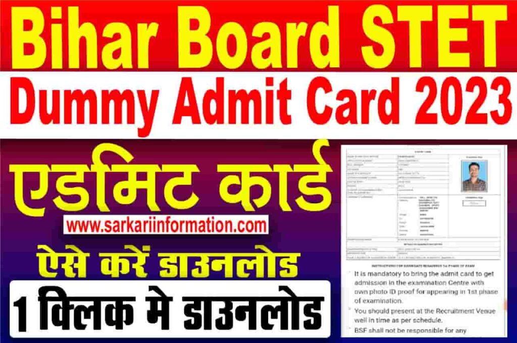 Bihar Board STET Dummy Admit Card 2023