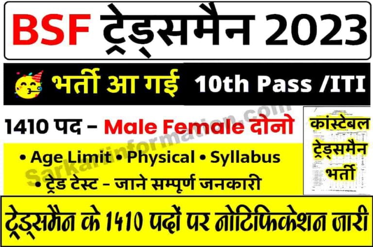 BSF Constable Tradesman Online Form 2023