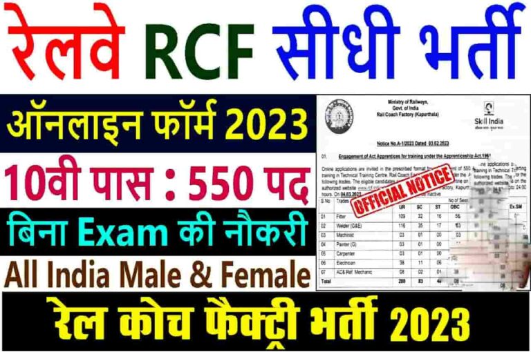 Rail Coach Factory Recruitment 2023