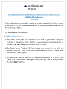 SAIL IISCO Trade Apprentice Recruitment 2023