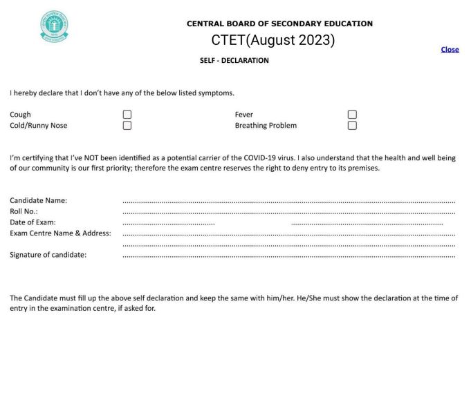 Ctet Self Declaration Form 2023 Download Link