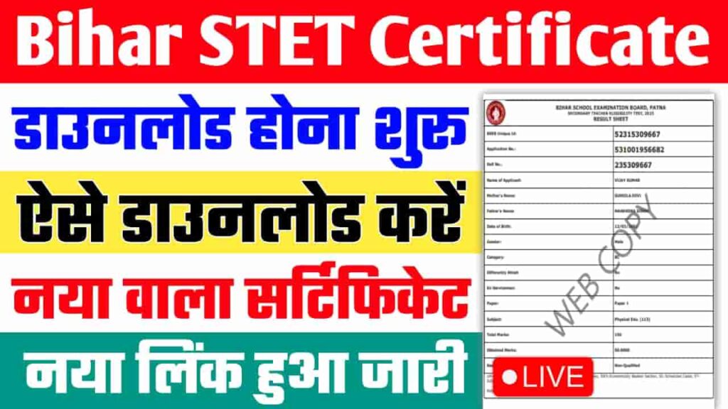 Bihar STET Certificate Online Download 2023