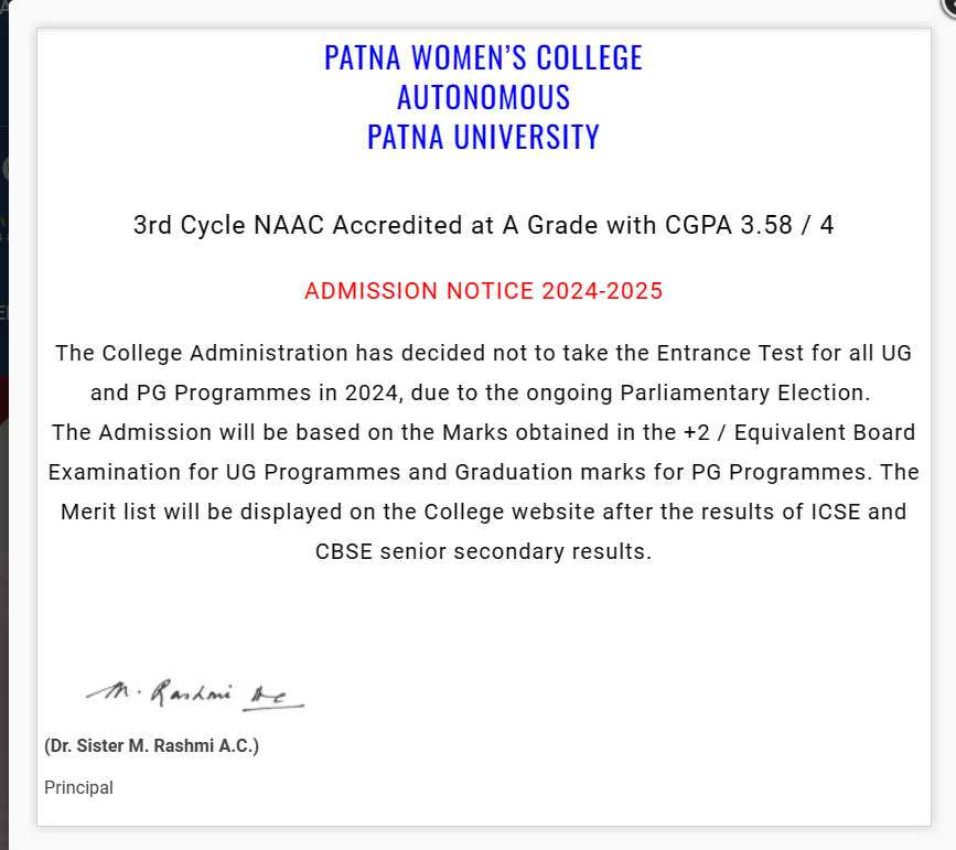 Patna women's College Online Admission 2024 - 25