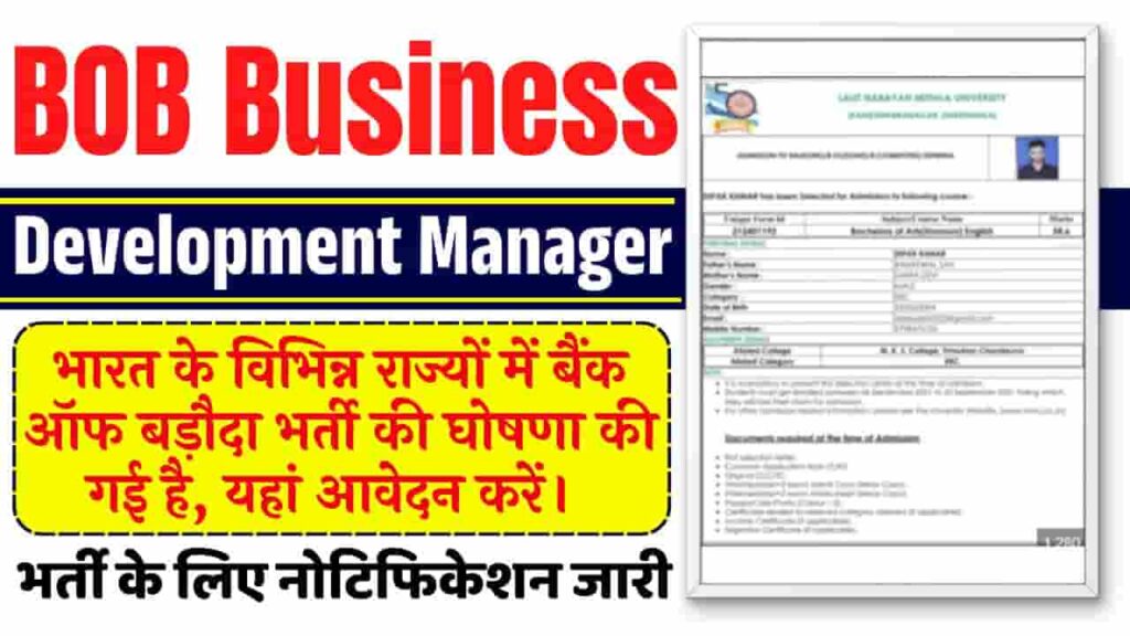 BOB Business Development Manager Vacancy 2025