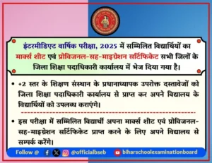 Bihar Board Inter Original Marksheet 2025