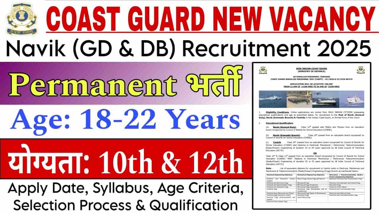 Indian Coast Guard GD DB Yantrik Vacancy 2025 Online