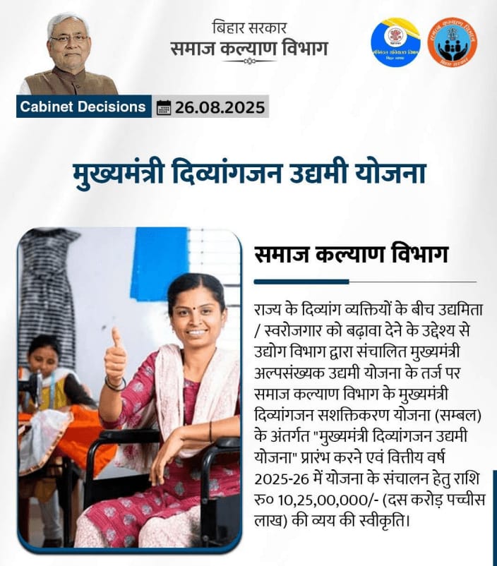 Bihar Mukhyamantri Divyangjan Udyami Yojana 2025