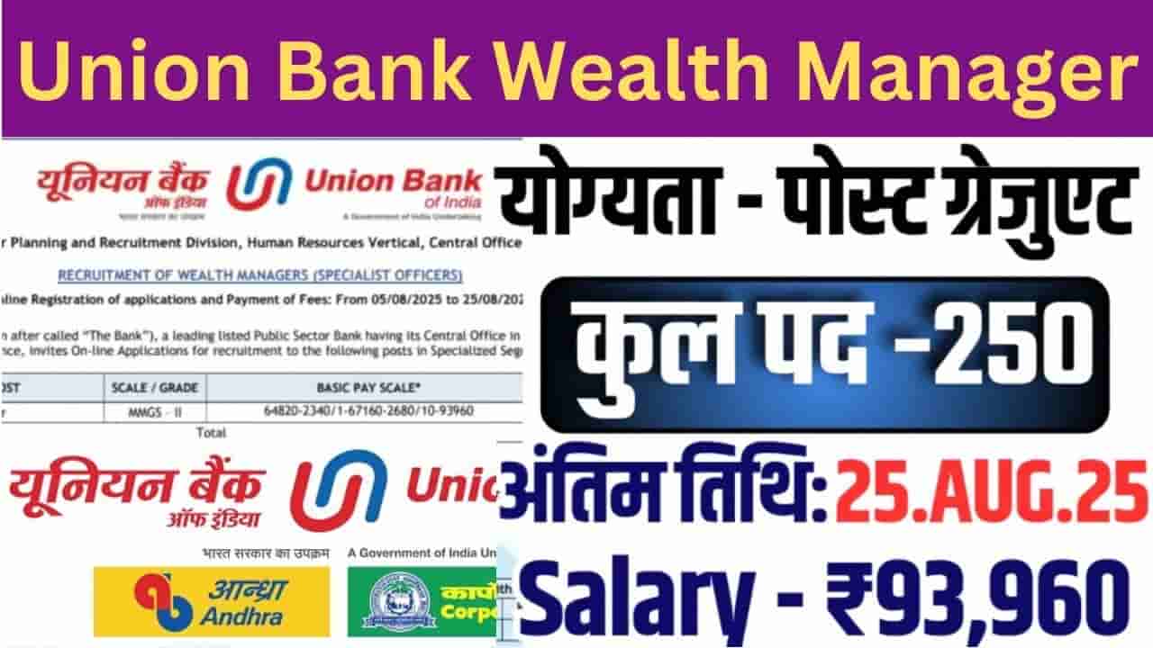 Union Bank of India Wealth Manager Vacancy 2025 Online Apply