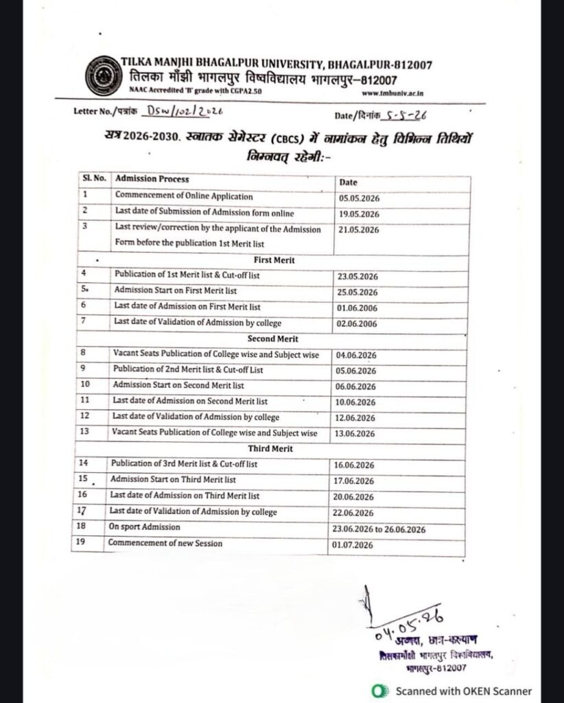 TMBU UG Admission 2026-30
