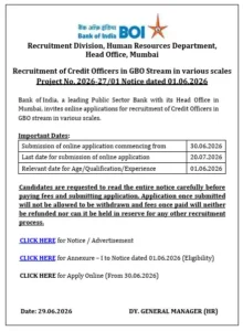 Bank of India Credit Officer Recruitment 2026