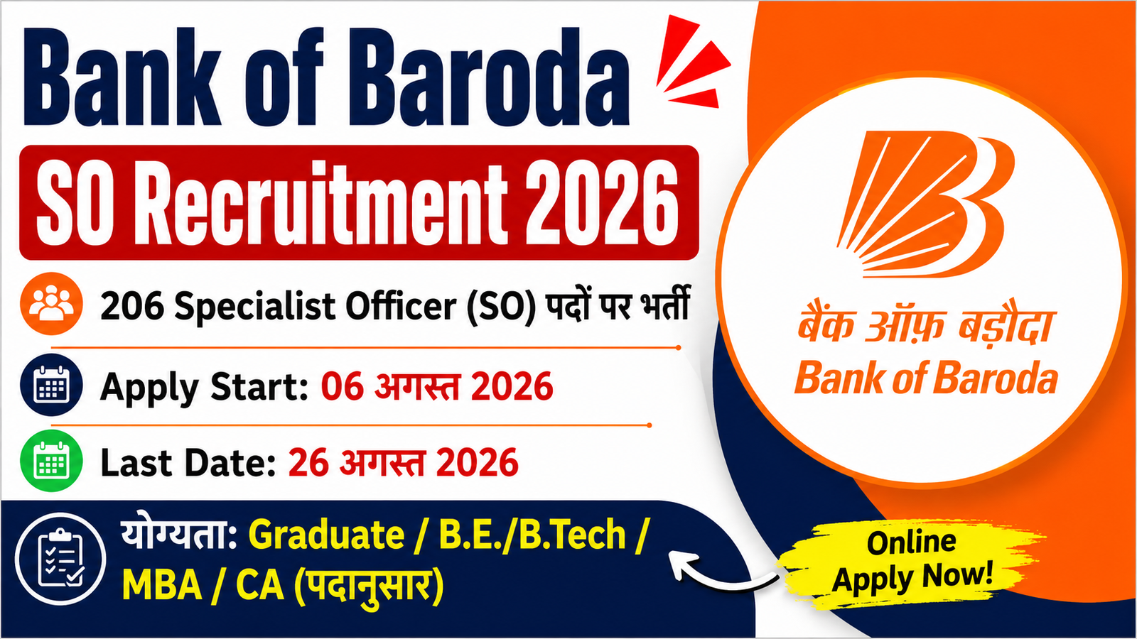 Bank of Baroda SO Recruitment 2026 206