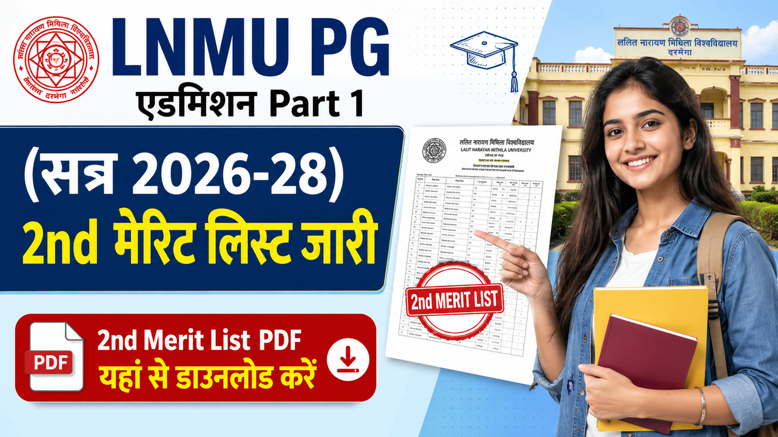 LNMU PG Admission Part 1 2nd Merit List 2026-28